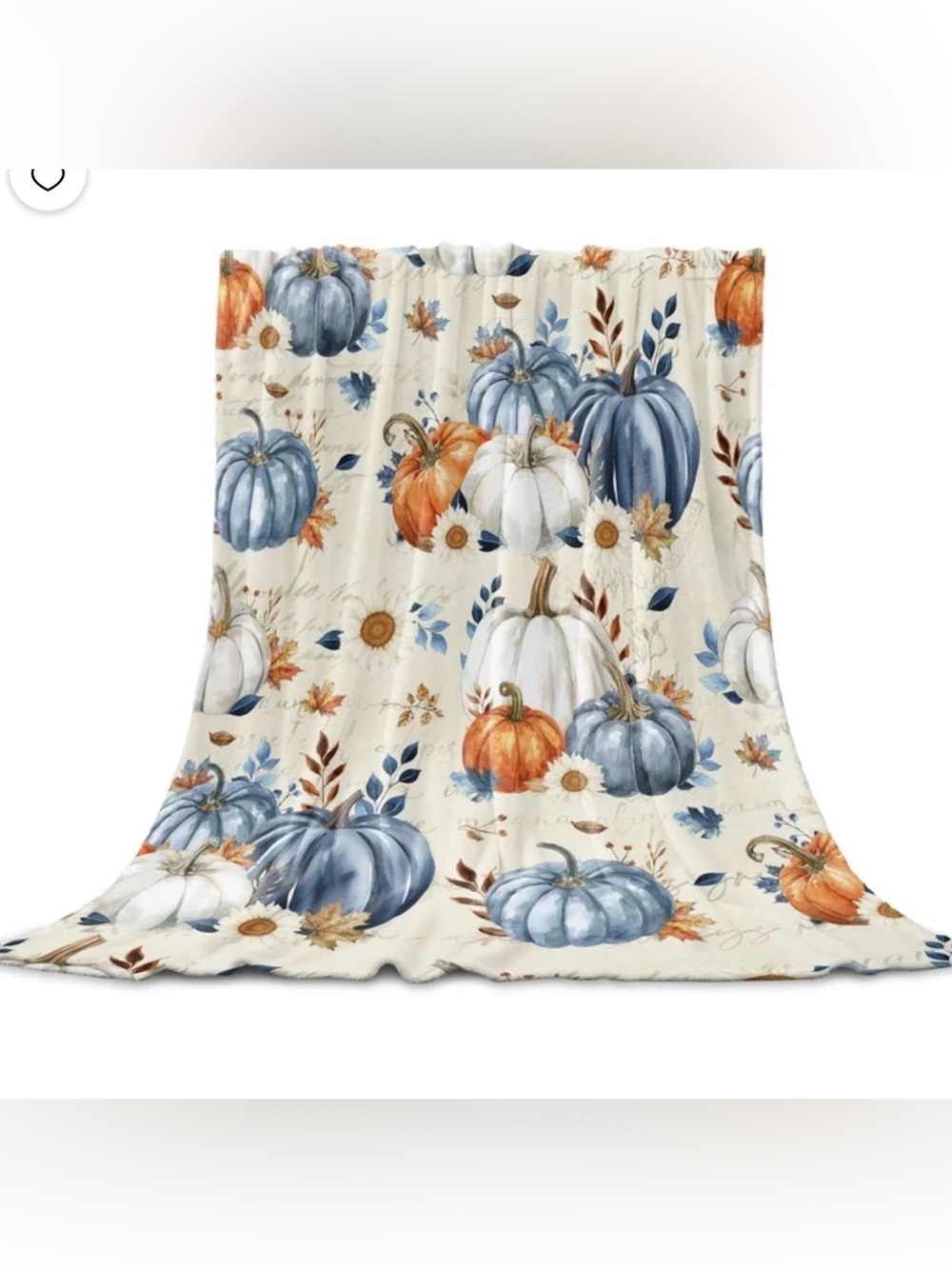 Autumn Pumpkin Printed Plush Throw Blanket - Blue, Orange, White NEW